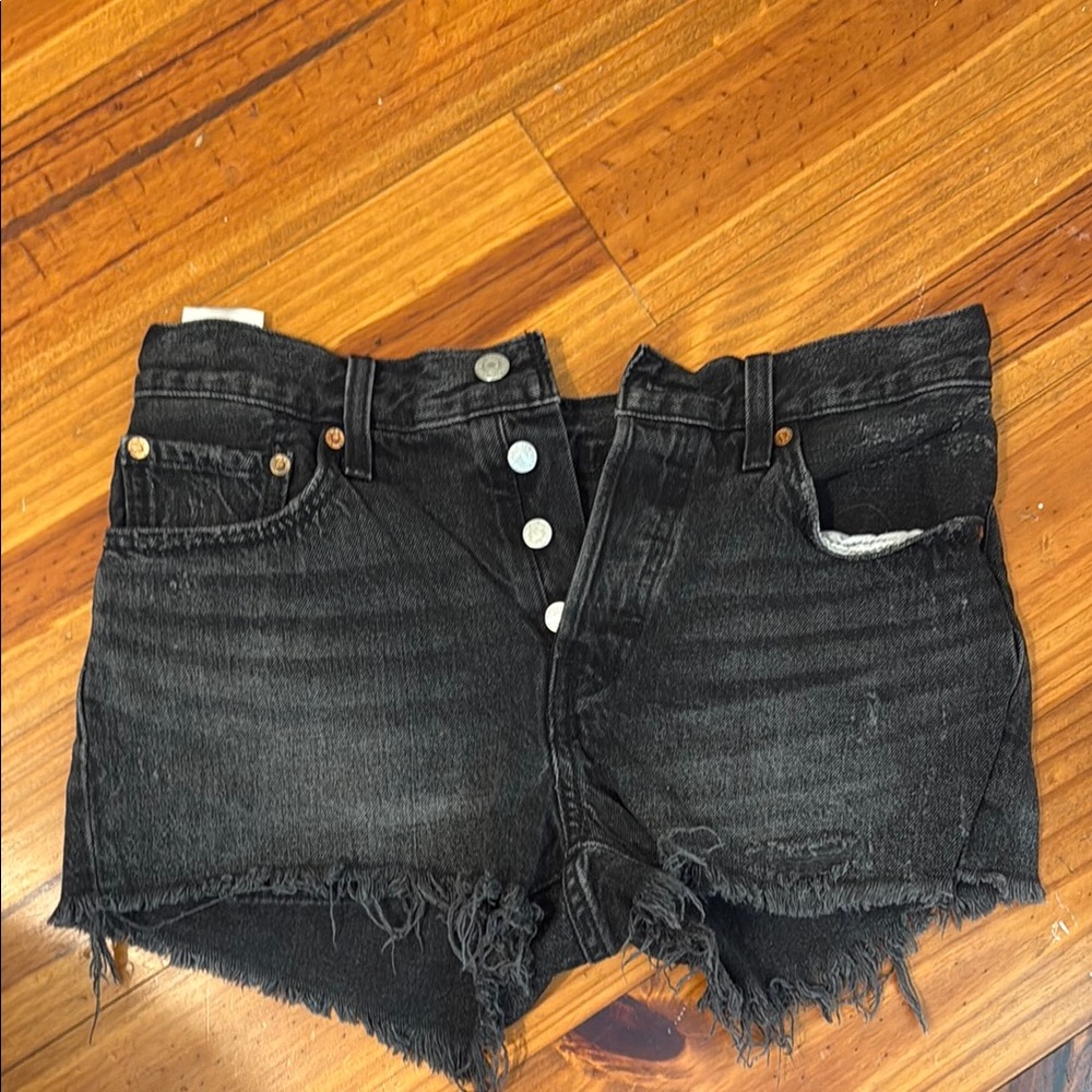 Levi's 501 Black Jean Shorts Distressed High-Waisted